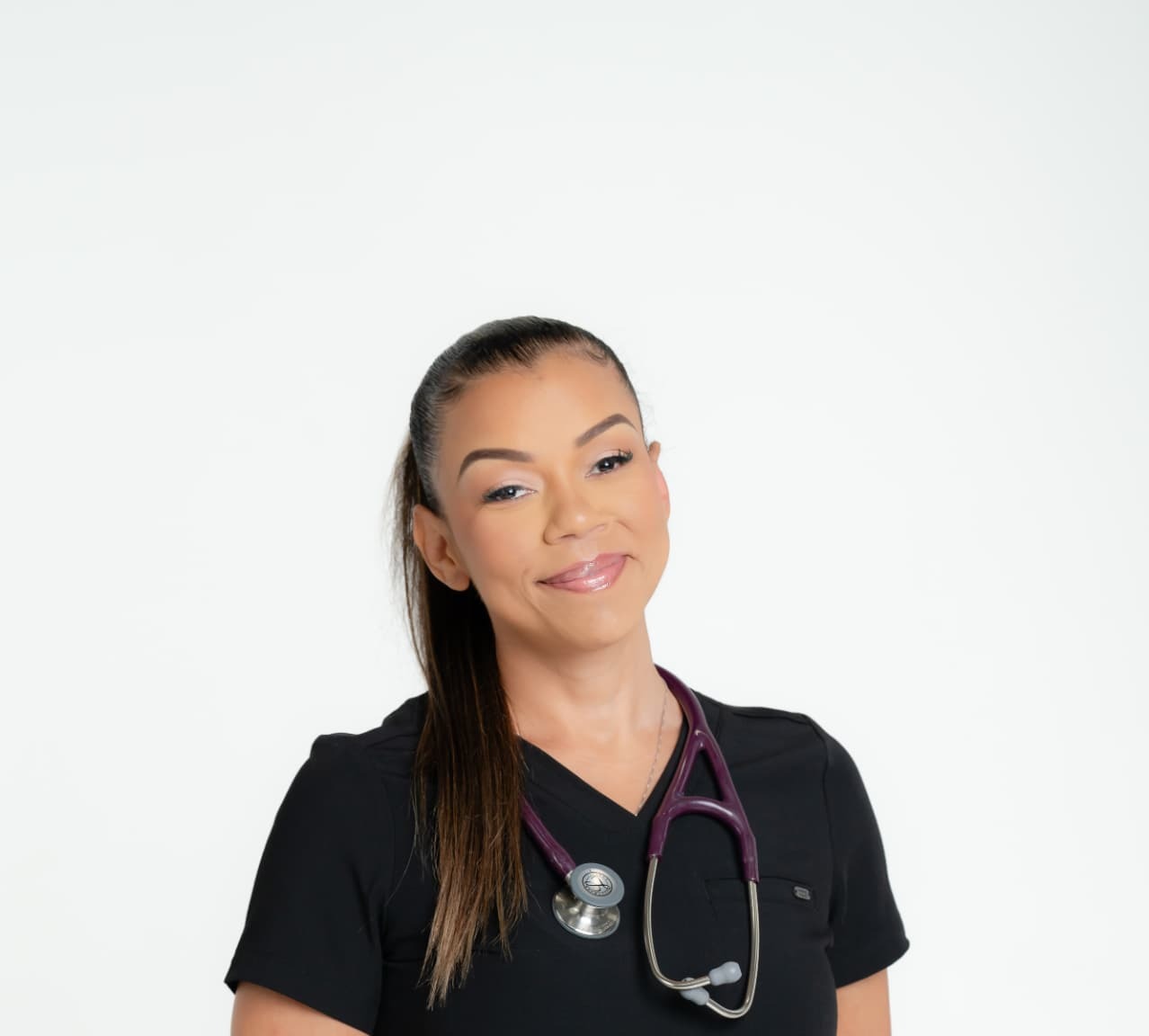 Registered Nurse in black scrubs offering Medicare education